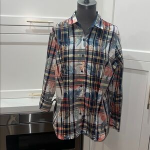 Dismero Made in Italy Multicolor Floral & Plaid Button-Up Shirt Unique!